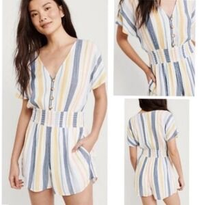 Abercrombie and Fitch Striped Lightweight Viscose V Neck Romper Size S